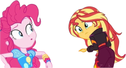 Size: 4483x2409 | Tagged: safe, edit, edited screencap, editor:mrtoonlover83, imported from derpibooru, screencap, pinkie pie, sunset shimmer, human, equestria girls, background removed, duo, duo female, female, not a vector