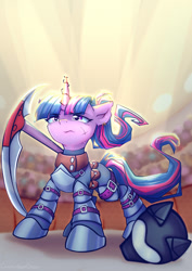 Size: 935x1323 | Tagged: safe, artist:chaosangeldesu, imported from derpibooru, twilight sparkle, pony, unicorn, arena, armor, commission, fantasy class, helmet, horn, solo, warrior