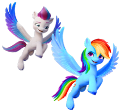 Size: 930x854 | Tagged: safe, artist:tankengine52, imported from derpibooru, rainbow dash, zipp storm, pegasus, female, g5, simple background, transparent background, zipp and her heroine