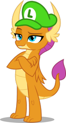 Size: 656x1218 | Tagged: safe, artist:gaelgaming1, imported from derpibooru, smolder, dragon, cap, dragoness, female, hat, luigi, luigi's hat, simple background, super mario, transparent background, vector