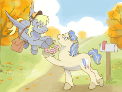 Size: 2048x1536 | Tagged: safe, artist:universalheart, imported from derpibooru, derpy hooves, oc, oc:merriweather, earth pony, pony, birthday, earth pony oc, package