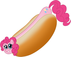 Size: 1674x1342 | Tagged: safe, artist:ligmire, derpibooru exclusive, imported from derpibooru, pinkie pie, food, hot dog, looking at you, meat, sausage, simple background, smiling, smiling at you, solo, transparent background