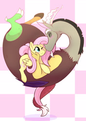 Size: 2507x3541 | Tagged: safe, artist:sarianabt, imported from derpibooru, discord, fluttershy, cheek kiss, discoshy, female, kissing, male, shipping, straight