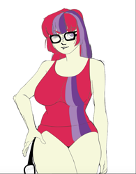 Size: 501x641 | Tagged: safe, artist:aux, artist:polorenzielephant, edit, imported from derpibooru, vector edit, moondancer, human, clothes, humanized, one-piece swimsuit, red swimsuit, swimsuit, vector, vector trace