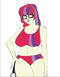 Size: 501x641 | Tagged: safe, artist:aux, artist:polorenzielephant, edit, imported from derpibooru, vector edit, moondancer, human, clothes, humanized, red swimsuit, swimsuit, two-piece swimsuit, vector, vector trace