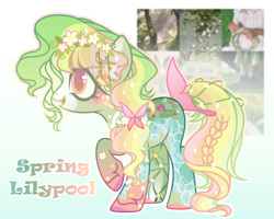 Size: 3084x2473 | Tagged: safe, artist:anno酱w, imported from derpibooru, oc, oc only, butterfly, earth pony, pony, adoptable, base used, flower, flower in hair, garland, lei, pond, solo, swing, vine, water, waterlily, wreath