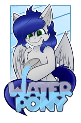 Size: 2337x3520 | Tagged: safe, artist:spoopy-abby, imported from derpibooru, oc, oc only, oc:waterpony, pegasus, pony, badge, con badge, solo