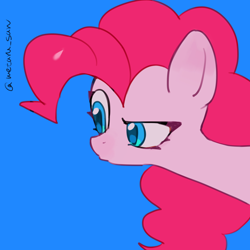 Size: 4096x4096 | Tagged: safe, artist:metaruscarlet, imported from derpibooru, pinkie pie, earth pony, pony, blue background, doubt, simple background, solo