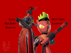 Size: 2217x1662 | Tagged: safe, artist:ludwigspectre, oc, oc only, pony, 3d, dialogue, gun, male, stallion, weapon