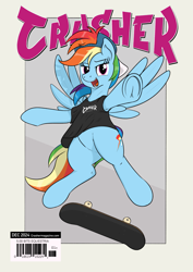 Size: 1871x2636 | Tagged: safe, artist:eels, imported from derpibooru, rainbow dash, pegasus, pony, magazine cover, skateboard