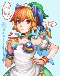 Size: 2185x2745 | Tagged: safe, artist:kongyi, imported from derpibooru, rainbow dash, human, pony, clothes, crossover, eared humanization, female, human ponidox, humanized, micro, robin douglas, self paradox, self ponidox, starswirl academy, tiny, tiny ponies, winged humanization, wings