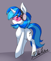 Size: 1868x2228 | Tagged: safe, artist:demonfox, imported from derpibooru, dj pon-3, vinyl scratch, pony, unicorn, female, horn, mare, signature, solo