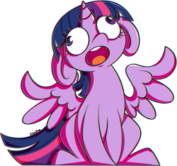 Size: 1497x1402 | Tagged: safe, artist:ekveviron, imported from derpibooru, twilight sparkle, alicorn, pony, chromatic aberration, cute, derp, female, floppy ears, majestic as fuck, mare, open mouth, silly, silly pony, simple background, sitting, solo, spread wings, transparent background, twiabetes, twilight sparkle (alicorn), wings