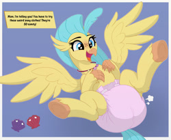 Size: 1999x1637 | Tagged: safe, artist:nineplusten, imported from derpibooru, princess skystar, hippogriff, my little pony: the movie, air pushed out of diaper, diaper, diaper fetish, fetish, lying down, on back, solo