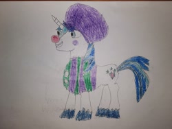 Size: 4000x3000 | Tagged: safe, artist:heydude5321, imported from derpibooru, shining armor, unicorn, afro, clown, clown nose, horn, male, red nose, solo, stallion, traditional art, wig