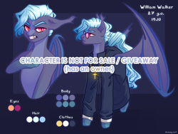 Size: 4502x3392 | Tagged: safe, artist:dreamyrat, imported from derpibooru, oc, oc only, bat pony, pony, undead, vampire, bat pony oc, bat wings, blue mane, clothes, commission, cross, ear fluff, floppy ears, glasses, gradient background, high res, looking at you, male, pink eyes, priest, reference, reference sheet, solo, stallion, wings