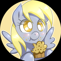 Size: 2000x1999 | Tagged: safe, artist:inumocchi, imported from derpibooru, derpy hooves, pegasus, pony, cute, derpabetes, female, food, mare, muffin, solo