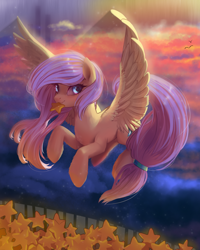 Size: 2000x2500 | Tagged: safe, artist:santagiera, imported from derpibooru, oc, oc only, oc:stardust, pegasus, pony, female, flying, mare, mouth hold, not fluttershy, solo, stars, tangible heavenly object