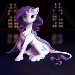 Size: 1900x1900 | Tagged: safe, artist:peachmayflower, imported from derpibooru, rarity, classical unicorn, pony, unicorn, cape, clothes, cloven hooves, curved horn, female, horn, leonine tail, looking at you, mare, smiling, solo, tail, unshorn fetlocks