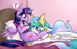 Size: 3080x1947 | Tagged: safe, artist:nyan-adopts-2000, imported from derpibooru, princess celestia, twilight sparkle, alicorn, pony, bed, blushing, book, crying, cute, cutelestia, female, lesbian, mare, puppy dog eyes, shipping, surprised, twiabetes, twilestia, twilight sparkle (alicorn)