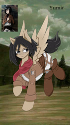 Size: 1080x1920 | Tagged: safe, artist:yumir, imported from derpibooru, pegasus, pony, anime, attack on titan, clothes, mikasa ackerman, ponified, scarf