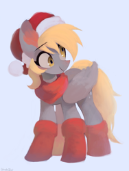 Size: 1536x2048 | Tagged: safe, artist:unclechai, imported from derpibooru, derpy hooves, pegasus, pony, christmas, clothes, derp, female, hat, holiday, mare, red socks, santa hat, simple background, socks, solo