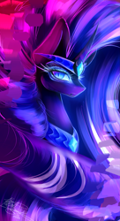 Size: 1769x3257 | Tagged: safe, artist:hjartpieces, artist:purediamond360, imported from derpibooru, nightmare rarity, pony, unicorn, bust, collar, color porn, diadem, female, horn, jewelry, looking at you, mare, necklace, portrait, regalia, solo