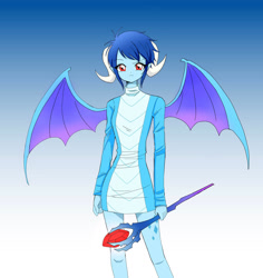 Size: 1280x1354 | Tagged: safe, artist:kurumilaa, imported from derpibooru, princess ember, human, equestria girls, bloodstone scepter, clothes, equestria girls-ified, female, horn, solo, solo female, sweater dress, wings