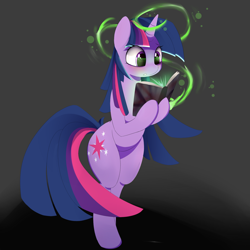 Size: 2000x2000 | Tagged: safe, artist:posionjoke, imported from derpibooru, twilight sparkle, pony, unicorn, bipedal, book, female, hoof hold, horn, magic, mare, reading, standing, unicorn twilight