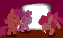 Size: 1473x904 | Tagged: safe, artist:cmara, imported from derpibooru, apple bloom, scootaloo, sweetie belle, cutie mark crusaders, female, karaoke, trio, trio female