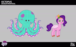 Size: 2048x1255 | Tagged: safe, imported from derpibooru, pipp petals, octopus, pegasus, pony, leak, spoiler:g5, spoiler:my little pony: tell your tale, spoiler:tyts02e28, colored, concept art, diadem, duo, enchantment under the sea, female, folded wings, g5, jewelry, lil critter workshop, mare, my little pony logo, my little pony: tell your tale, official, regalia, royalty, smiling, wings