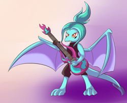 Size: 1570x1275 | Tagged: safe, artist:dusthiel, imported from derpibooru, princess ember, dragon, gauntlet of fire, crossover, danny phantom, ember mclain, female, guitar, musical instrument, my little pony, name joke, namesake, pun, solo, that dragon sure does love guitars, visual pun