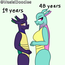 Size: 4500x4500 | Tagged: safe, artist:alejandrogmj, artist:wasisi, imported from derpibooru, spiracle, oc, oc:wasisi, anthro, changedling, changeling, pony, 1000 hours in ms paint, age difference, canon x oc, changedling oc, changeling oc, green background, ponified, simple background