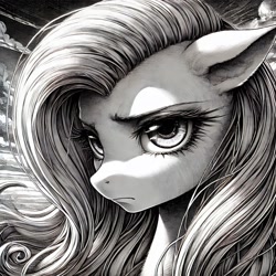 Size: 1024x1024 | Tagged: safe, imported from derpibooru, fluttershy, ai content, ai generated, black and white, generator:bing image creator, grayscale, manga, monochrome, prompter:milk-chocolate