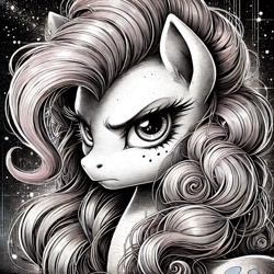 Size: 1024x1024 | Tagged: safe, imported from derpibooru, pinkie pie, ai content, ai generated, black and white, generator:bing image creator, grayscale, manga, monochrome, prompter:milk-chocolate