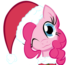 Size: 900x799 | Tagged: safe, artist:asax0, artist:themightysqueegee, imported from derpibooru, pinkie pie, earth pony, pony, 2012, :3, ;3, bust, christmas, clothes, costume, female, hat, holiday, looking at you, mare, one eye closed, portrait, santa costume, santa hat, simple background, smiling, solo, transparent background, wink, winking at you