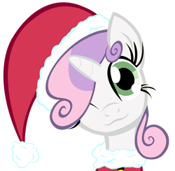 Size: 900x878 | Tagged: safe, artist:asax0, artist:themightysqueegee, imported from derpibooru, sweetie belle, pony, unicorn, 2012, :3, ;3, bust, christmas, clothes, costume, female, hat, holiday, horn, looking at you, one eye closed, portrait, santa costume, santa hat, simple background, solo, transparent background, wink, winking at you