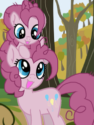 Size: 961x1282 | Tagged: safe, artist:kittiebases, artist:pinkiepartypiepiety, imported from derpibooru, mean pinkie pie, earth pony, pony, the mean 6, base used, clone, female, filly, foal, looking at each other, looking at someone, mare, self paradox, younger