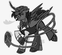 Size: 1510x1353 | Tagged: safe, artist:aalik, imported from derpibooru, oc, alicorn, pony, black and white, boots, clothes, cowboy, cowboy boots, cowboy hat, grayscale, hat, lasso, monochrome, rope, scar, shoes, smoking, wings