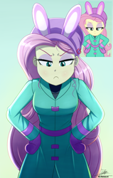 Size: 1934x3034 | Tagged: safe, artist:the-butch-x, imported from derpibooru, fluttershy, series:butch's frame redrawn, equestria girls, belt, breasts, busty fluttershy, clothes, coat, equestria girls specials, female, fluttershy is not amused, frame redrawn x, gloves, hat, looking at you, looking down, looking down at you, mittens, my little pony equestria girls: holidays unwrapped, screencap reference, solo, unamused, winter outfit