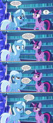 Size: 1280x2950 | Tagged: safe, artist:silverbuller, edit, edited screencap, imported from derpibooru, screencap, spike, trixie, twilight sparkle, alicorn, pony, unicorn, comic, duo, duo female, female, horn, mare, offscreen character, speech bubble, twilight sparkle (alicorn), twilight sparkle is not amused, twilight's castle, unamused