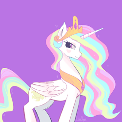 Size: 2048x2048 | Tagged: safe, artist:lizzwolfiedraws, imported from derpibooru, princess celestia, alicorn, pony, blushing, crown, female, folded wings, horn, jewelry, mare, peytral, profile, regalia, side view, solo, wings