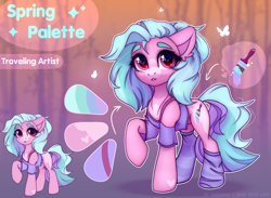 Size: 3300x2416 | Tagged: safe, artist:radioaxi, imported from derpibooru, oc, oc only, oc:traveling artist, earth pony, pony, commission, earth pony oc, female, high res, mare, raised hoof, reference sheet, solo, sparkles