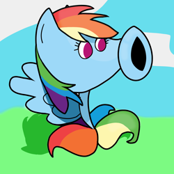 Size: 2048x2048 | Tagged: safe, artist:anonymous, imported from derpibooru, rainbow dash, crossover, peashooter, plants vs zombies, simple background