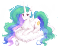 Size: 649x530 | Tagged: safe, artist:some_ponu, imported from derpibooru, princess celestia, cloud, ms paint, mug, on a cloud, simple background, white background