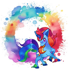 Size: 827x854 | Tagged: safe, artist:etoilin-adopts, imported from derpibooru, part of a set, rainbow dash, oc, galarian ponyta, pony, ponyta, unicorn, adoptable, colored horn, crossover, horn, looking at you, pokémon, race swap, simple background, solo, white background