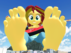 Size: 5000x3750 | Tagged: safe, artist:dragonalex555, imported from derpibooru, sunset shimmer, human, equestria girls, 3d, barefoot, electric guitar, feet, female, fetish, foot fetish, giant human, giantess, guitar, guitar solo, macro, mmd, musical instrument, my little pony equestria girls: friendship games, nail polish, playing guitar, playing instrument, soles, toenail polish, toes