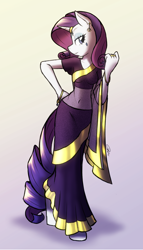 Size: 1870x3274 | Tagged: safe, artist:ketirz, imported from derpibooru, rarity, anthro, unguligrade anthro, unicorn, belly, belly button, belly dancer, bracelet, clothes, dress, ear piercing, earring, female, gold, horn, horn ring, indian, indian pony, jewelry, piercing, ring, saree, sari, solo