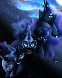 Size: 3200x4000 | Tagged: safe, artist:niegelvonwolf, imported from derpibooru, nightmare moon, princess luna, alicorn, pony, angry, crying, female, lunar trinity, mare, nightmare luna, s1 luna, sad