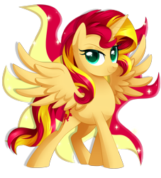 Size: 3000x3300 | Tagged: safe, artist:xnightmelody, imported from derpibooru, sunset shimmer, alicorn, pony, alicornified, backwards cutie mark, cutie mark background, female, race swap, shimmercorn, simple background, smiling, smirk, solo, spread wings, sunshine shimmer, transparent background, wings